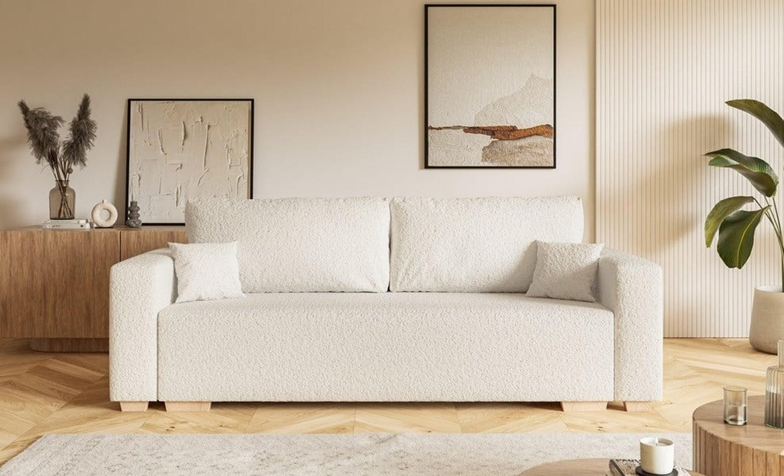 SCHLAFSOFA SOFIA, Sofa mit Schlaffunktion und Bettkasten, Farbe: Beige, Bouclé-Stoff - Beige, Textil (236/92/85cm) - Sepro Meble