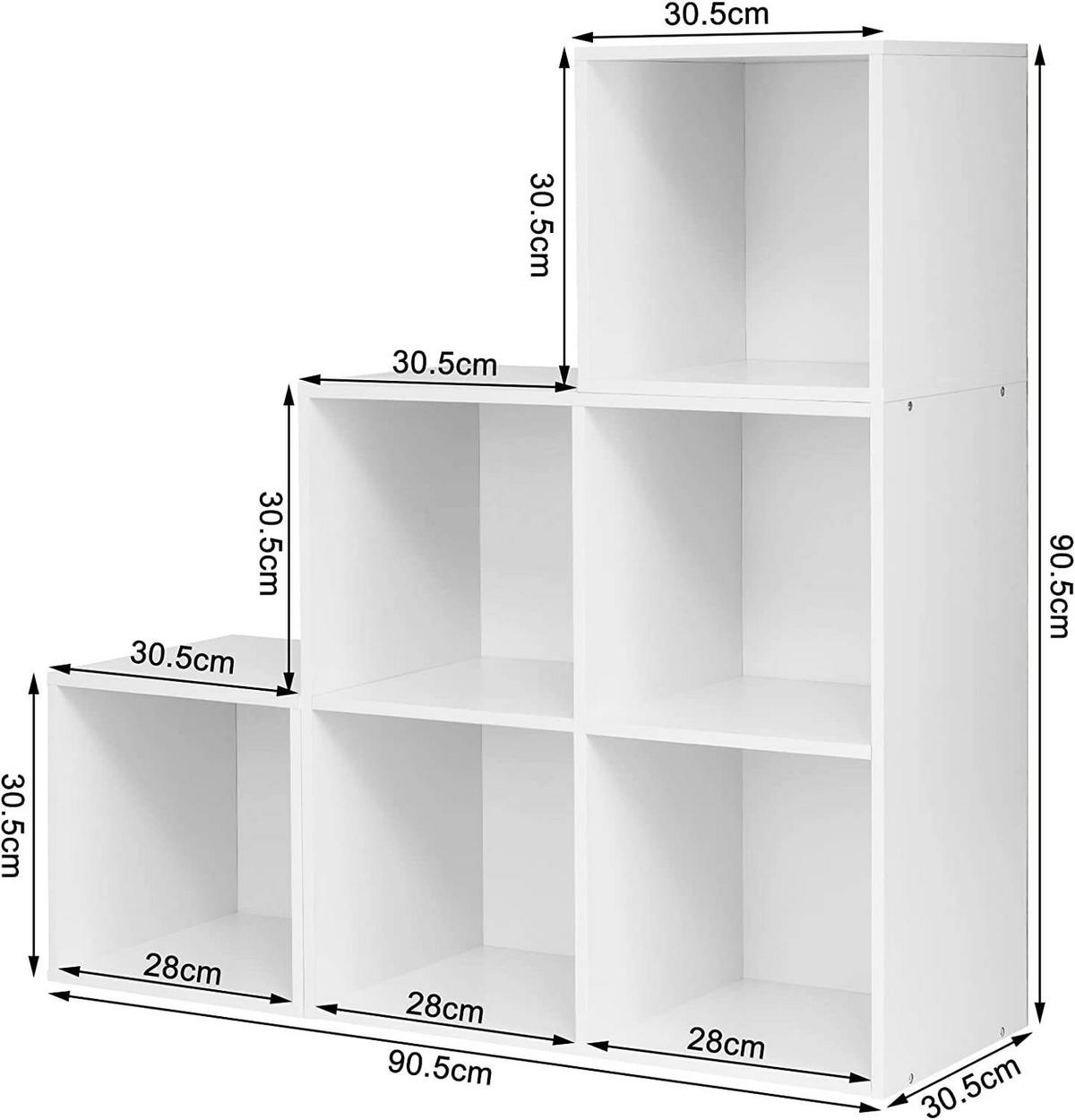 REGAL Bücherregal mit 6 Fächern, Stufenregal, 90x90x30 cm,Weiß - Weiß, Holzwerkstoff (90/90/30cm) - Woltu