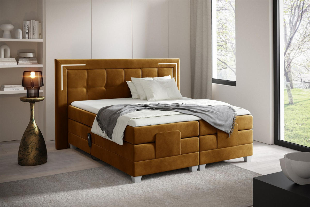 BOXSPRINGBETT Bett Elektrisch Dores - Currygelb, Holzwerkstoff/Textil (160/200cm) - Fun Möbel