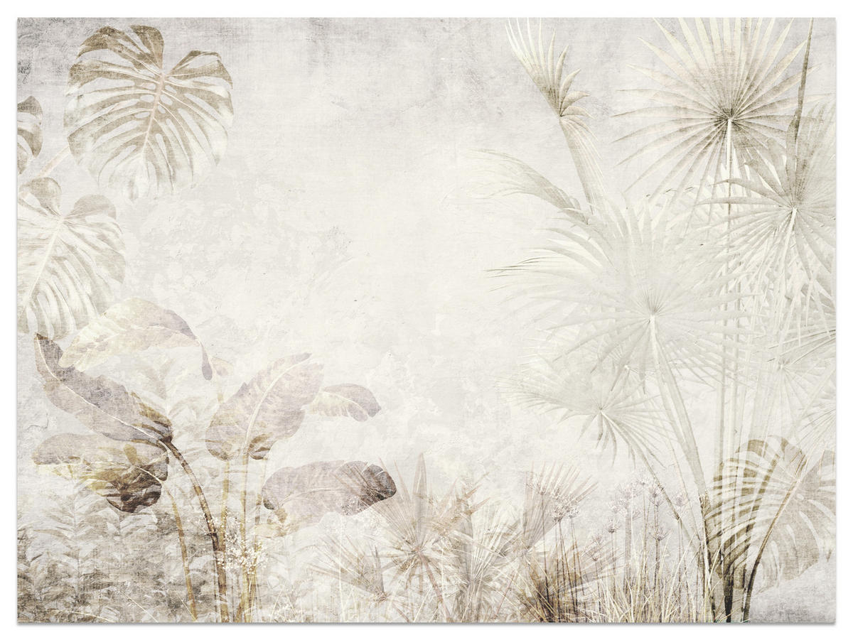 FOTOTAPETE für Wohnzimmer Tropisch Vintage Palmenblätter Beton 500x350 - Beige/Creme, Papier (500/350cm) - Muralo
