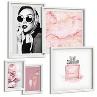 BILDER SET 5er Set - 50x50 cm & 20x30 cm & 40x60 cm Weißer Rahmen - Stilvolle pinkfarbene Accessoires - Weiß, Kunststoff (40/60cm) - TULUP