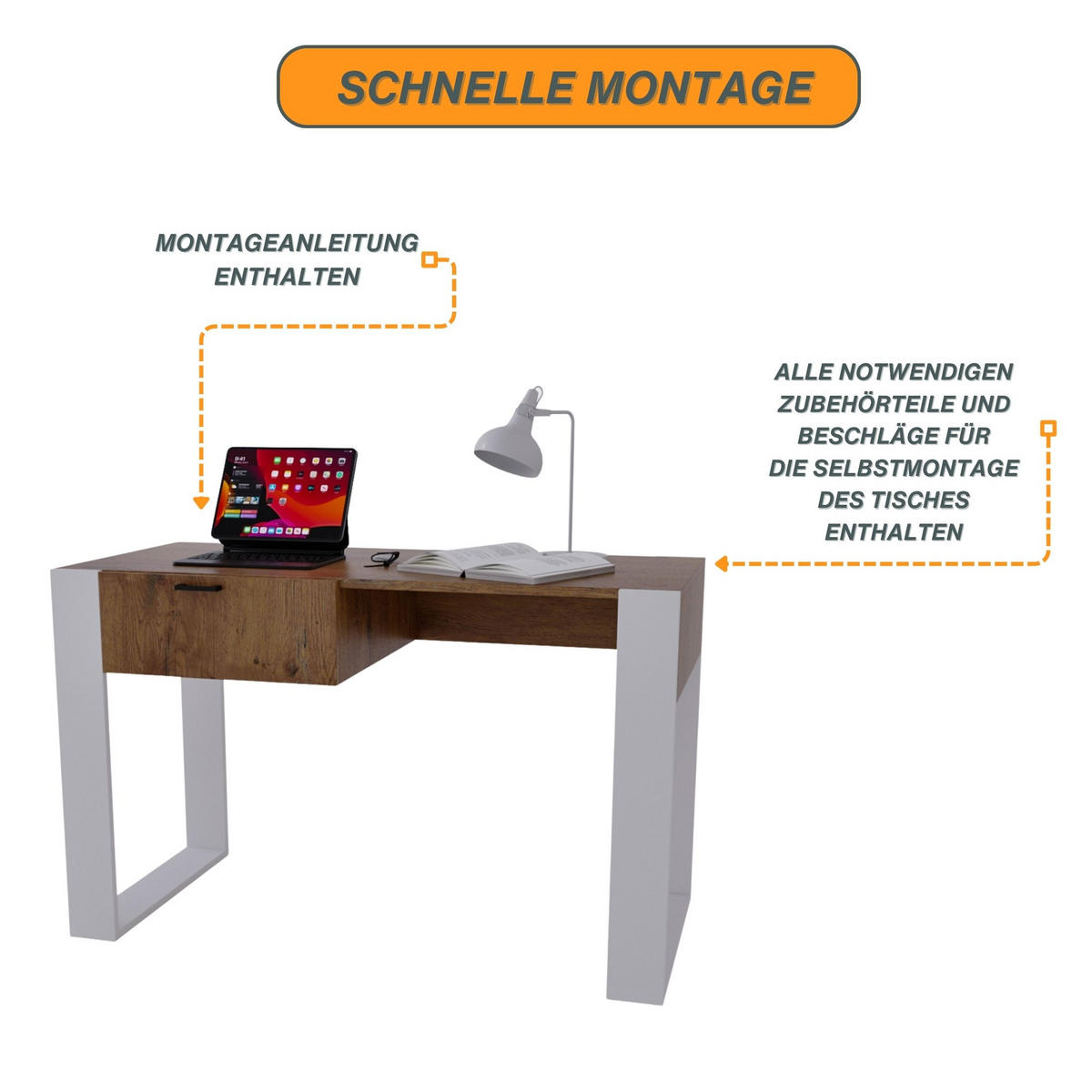 SCHREIBTISCH Nussbaumfarben 120/73/53,6 cm - Nussbaumfarben/Schwarz, Holzwerkstoff (53.6/120/73cm) - CraftPAK