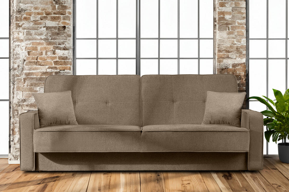 SCHLAFSOFA ORIO 3 Personen, Chenille-Stoff, Braun - Braun, Textil (219/90/90cm) - KONSIMO®