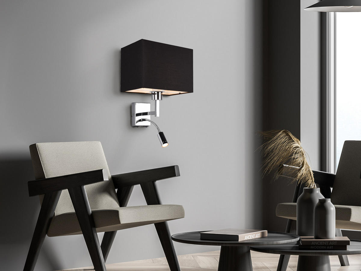 WANDLAMPE mit Schalter & Leselampe Schwarz, Höhe 31cm - Schwarz, Textil/Metall (25/31/24cm) - meineWunschleuchte