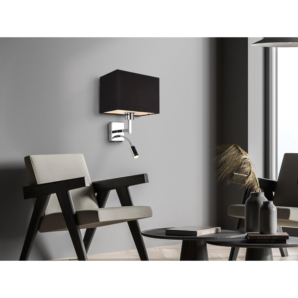 Thumbnail - meineWunschleuchte Wandlampe, Schwarz, Metall, Textil, Rechteckig,Rechteckig, 25x31x24 cm, Lampen & Leuchten, Innenbeleu...