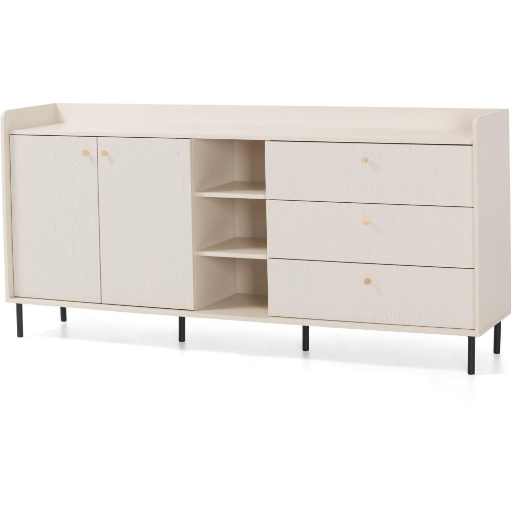 KOMMODE Gloria mit 3 Schubalden und 2 Türen - Beige/Schwarz, Holzwerkstoff/Metall (193/91/42cm) - Beautysofa