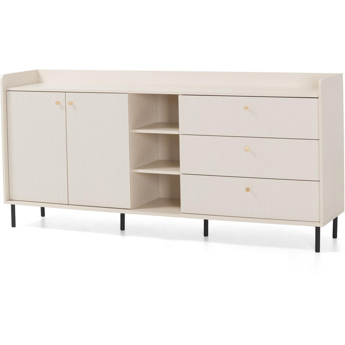 KOMMODE Gloria mit 3 Schubalden und 2 Türen - Beige/Schwarz, Holzwerkstoff/Metall (193/91/42cm) - Beautysofa