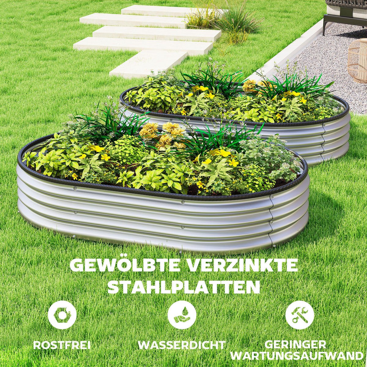 HOCHBEET-SET 2 TLG. aus Verzinktem Stahl Silber - Silberfarben, Metall (90/30/135cm) - Outsunny