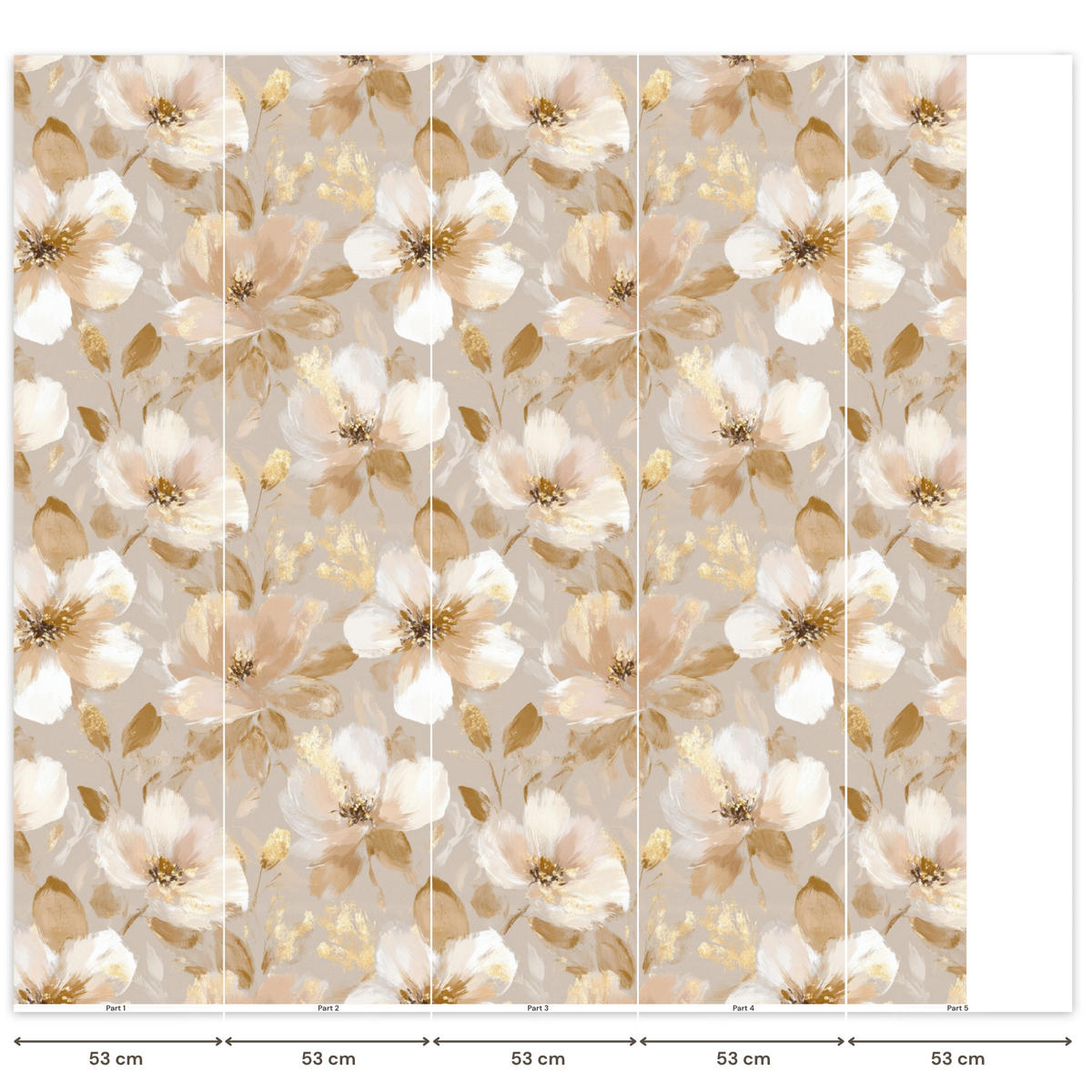 TAPETE - Blumen - künstlerisch - Gold - 240x240 cm - Beige, Papier (240/240cm) - OnlyWow