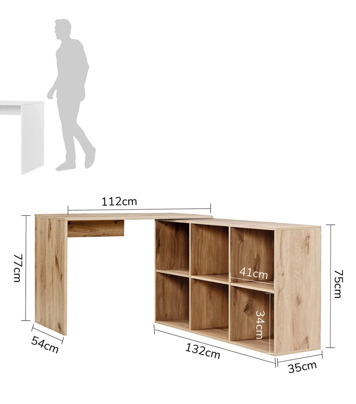 ECKSCHREIBTISCH Der Produktive - Eichefarben, Holzwerkstoff (54/112/77cm) - Mokebo