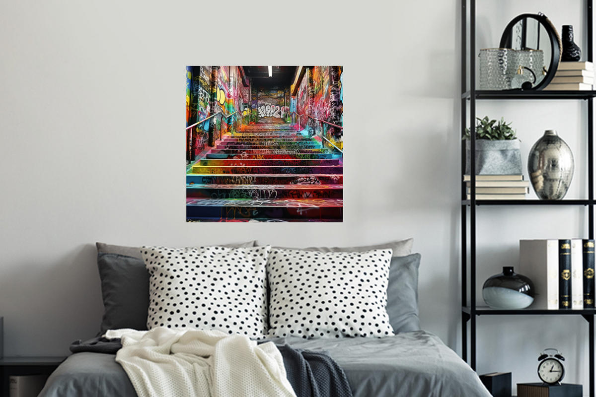 WANDTATTOO Treppe - Graffiti - Farben - Kunst 50x50 cm - Multicolor, Kunststoff (50/50/0.1cm) - MuchoWow