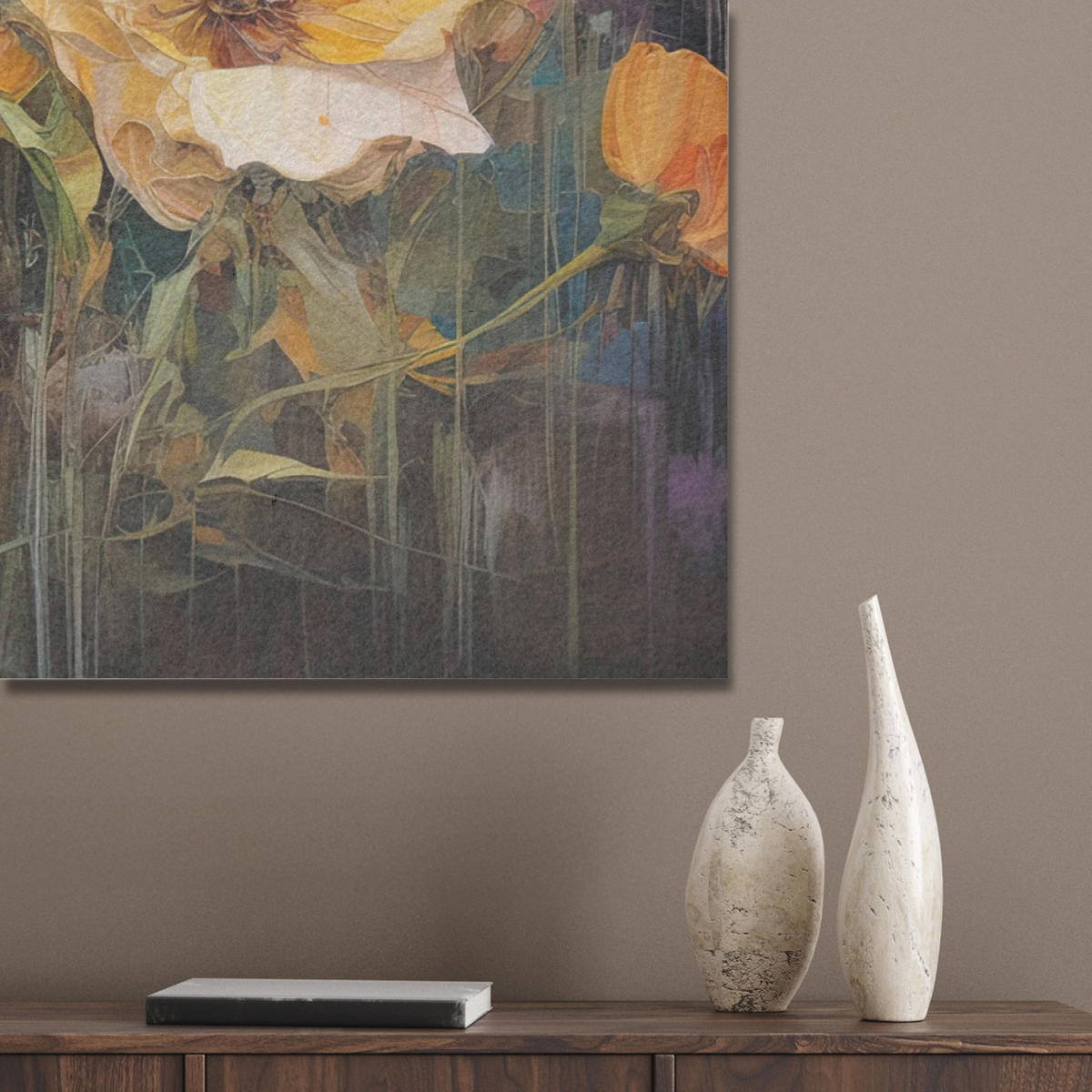 AKUSTIKPANEEL Blumen - Aquarell - Kunst - Botanisch - Natur 70x100 cm - Orange, Textil (70/0.9/100cm) - MuchoWow