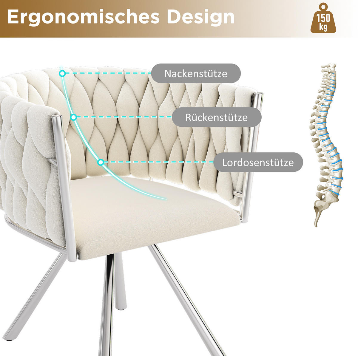 ESSZIMMERSTUHL 6er-Set Beige mit 360°-Drehfunktion - Beige, Textil (59/72/54cm) - MIVRAY