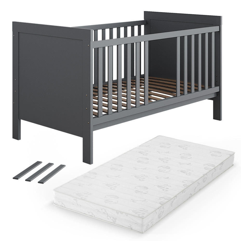BABYBETT Ajaton Grau 144.4 x 83 cm mit Matratze - Grau, Holzwerkstoff (144.4/83/80.8cm) - VitaliSpa