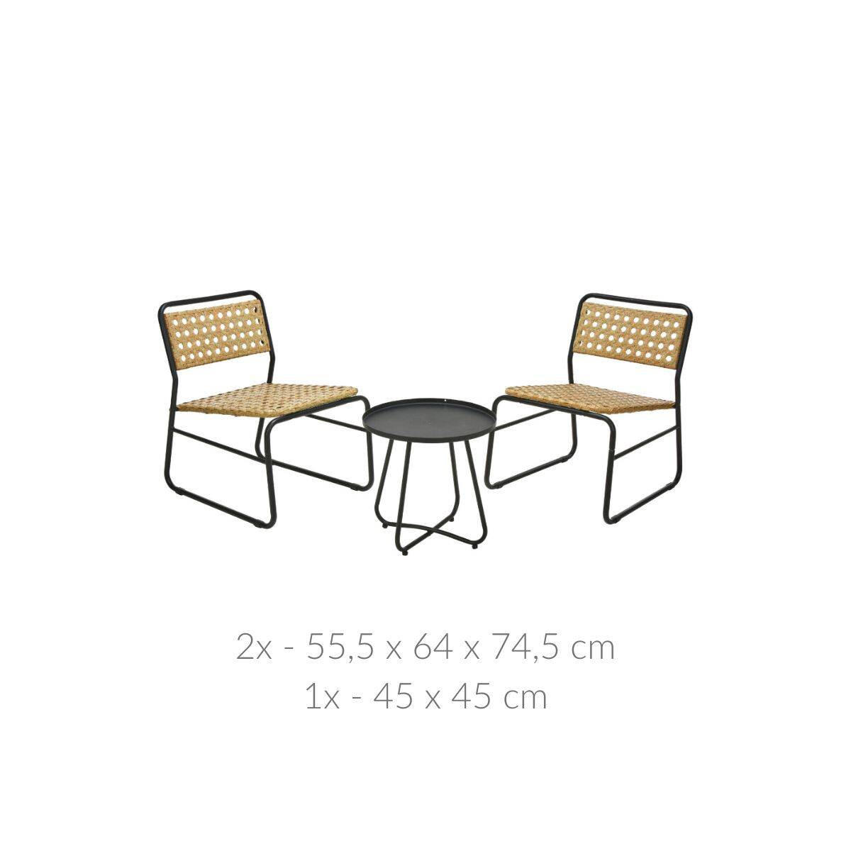 GARTENMÖBELSET Rattan - Schwarz, Metall