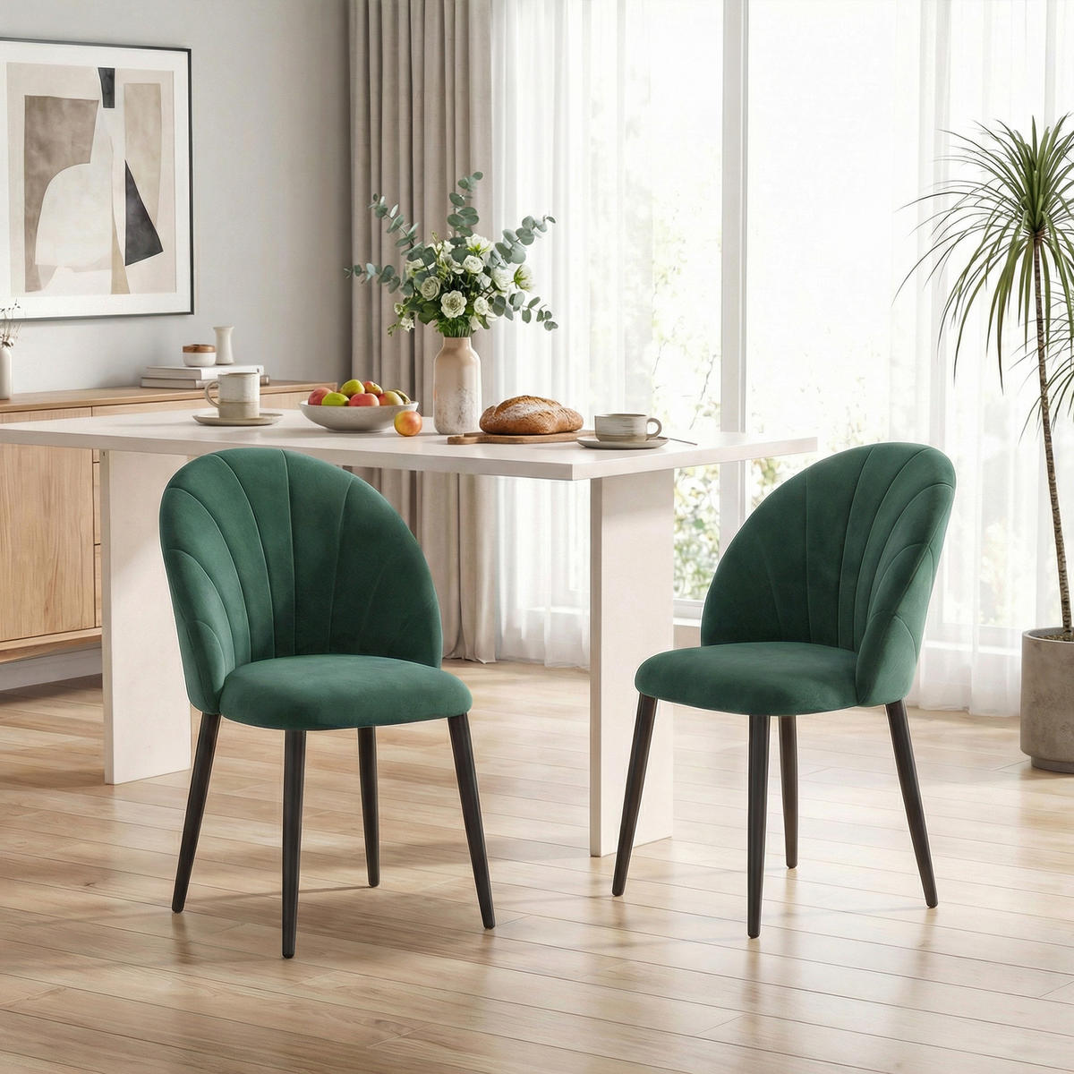 ESSZIMMERSTÜHLE 2ER-SET Dunkelgrün - Dunkelgrün/Schwarz, Textil/Metall (52/79/55cm) - HOMCOM