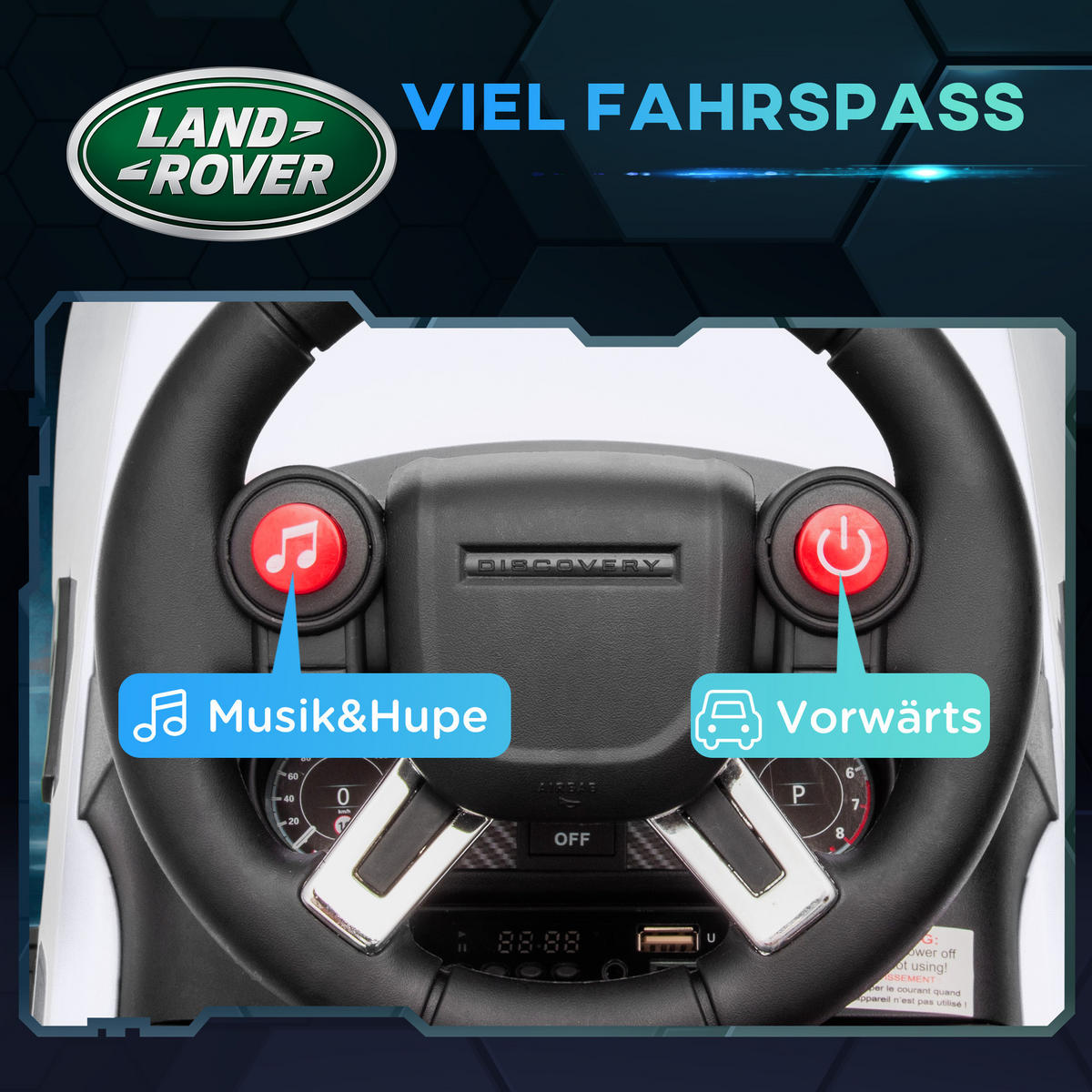 LAND Rover Kinder Elektroauto 2 in 1 6V Kinderauto mit Rutschmodus, Musik - Weiß, Metall (65/43/40cm) - AIYAPLAY