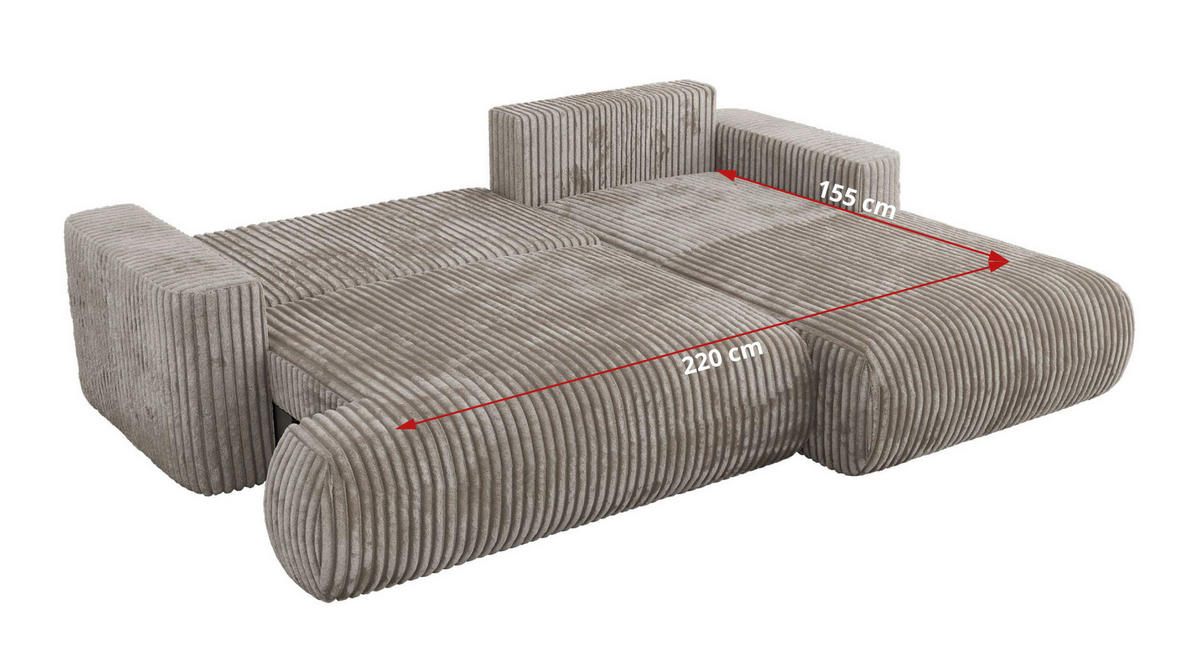 ECKSOFA OVO L Hellbraun Cord - Links Seite - Hellbraun/Schwarz, Kunststoff/Textil (271/195cm) - MKS