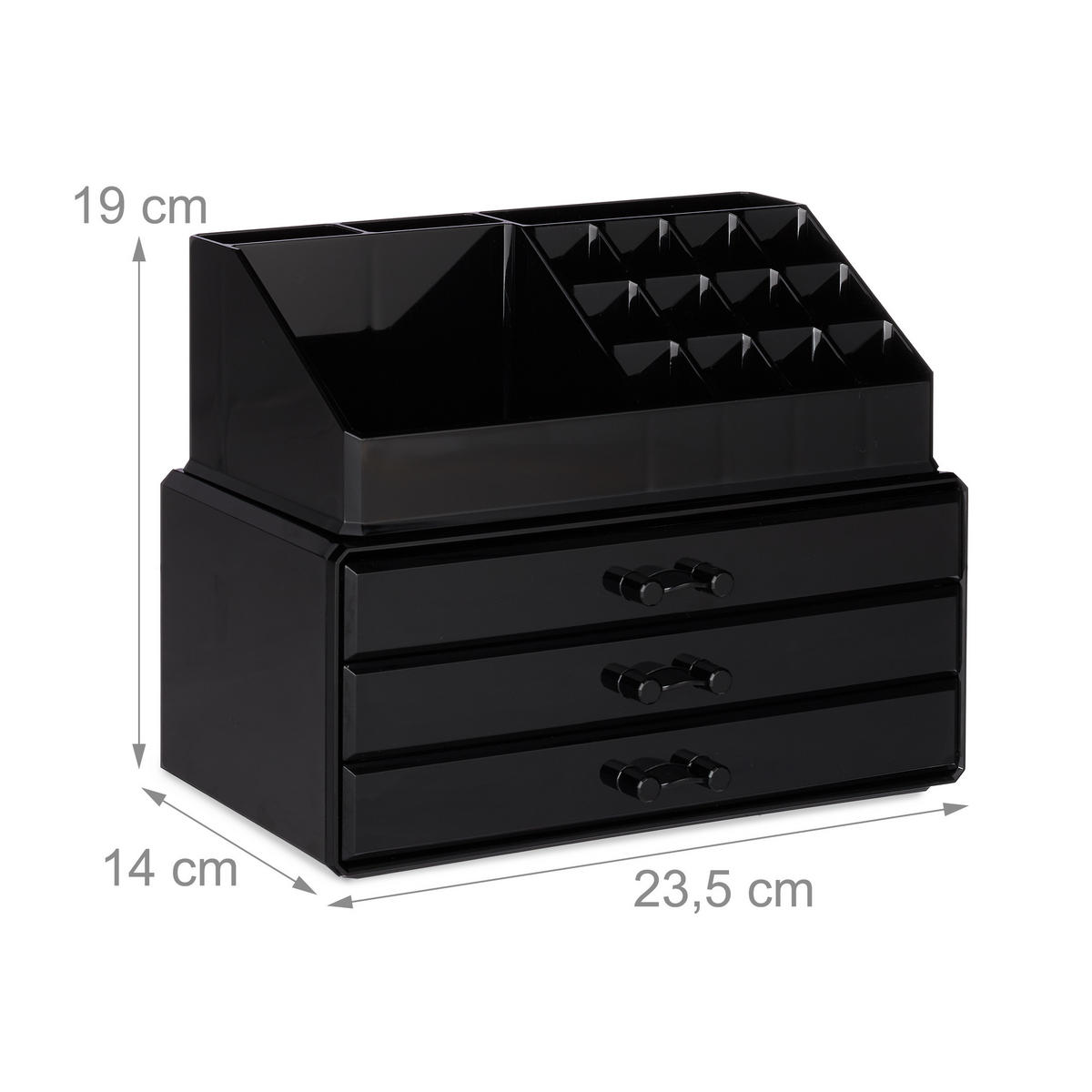 MAKEUP Organizer - Schwarz, Kunststoff (23.5/19/14cm) - Relaxdays