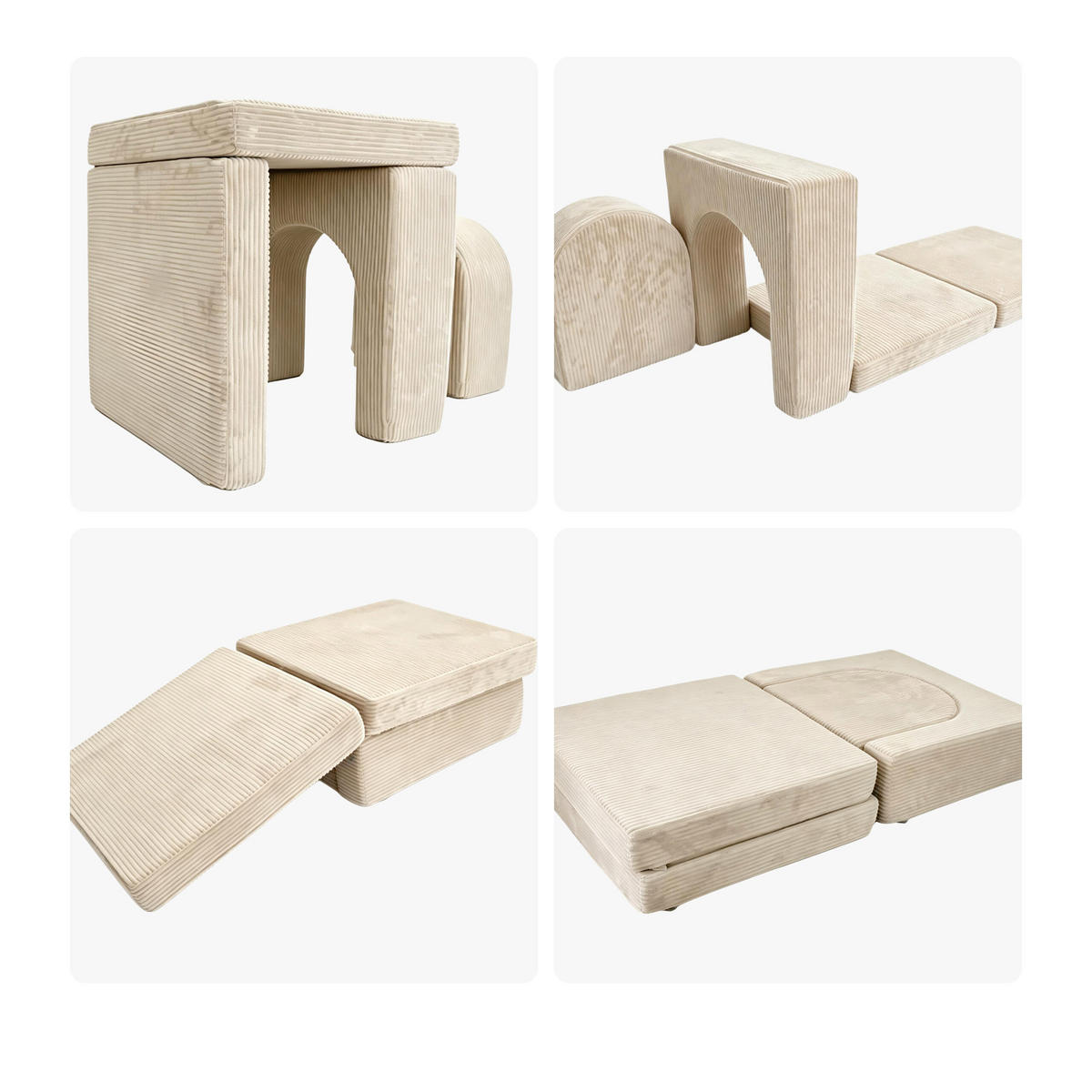 KINDERSESSEL Beige 4-tlg. modular Cord - Beige, Kunststoff/Textil (65/40/65cm) - Relaxdays