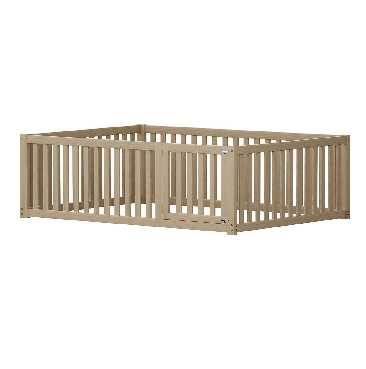 BODENBETT aus Massivholz 140x200 cm Natur mit Tür und Zaun, ohne Lattenrost, vielseitig nutzbar - Naturfarben, Holz (140/200cm) - Modfu