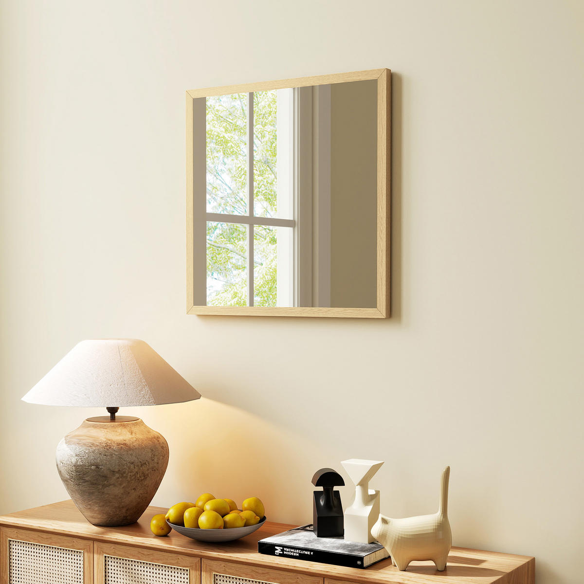WANDSPIEGEL DE-14338 quadratisch 50x50 cm, mit natürlichem Rahmen Natur - Naturfarben, Glas (50/50/2cm) - ComfortXL