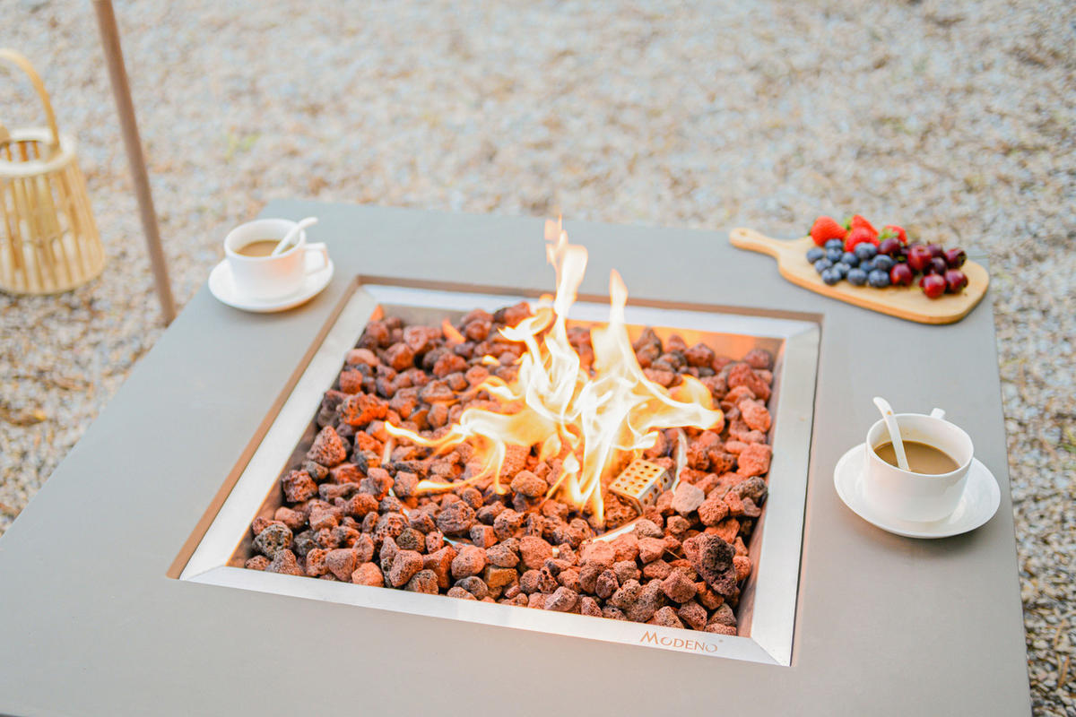 FEUERTISCH Westport Gasfeuerstelle aus GFRC-Beton 87/87/36 cm - Hellgrau, Stein (86/36/86cm) - Elementi