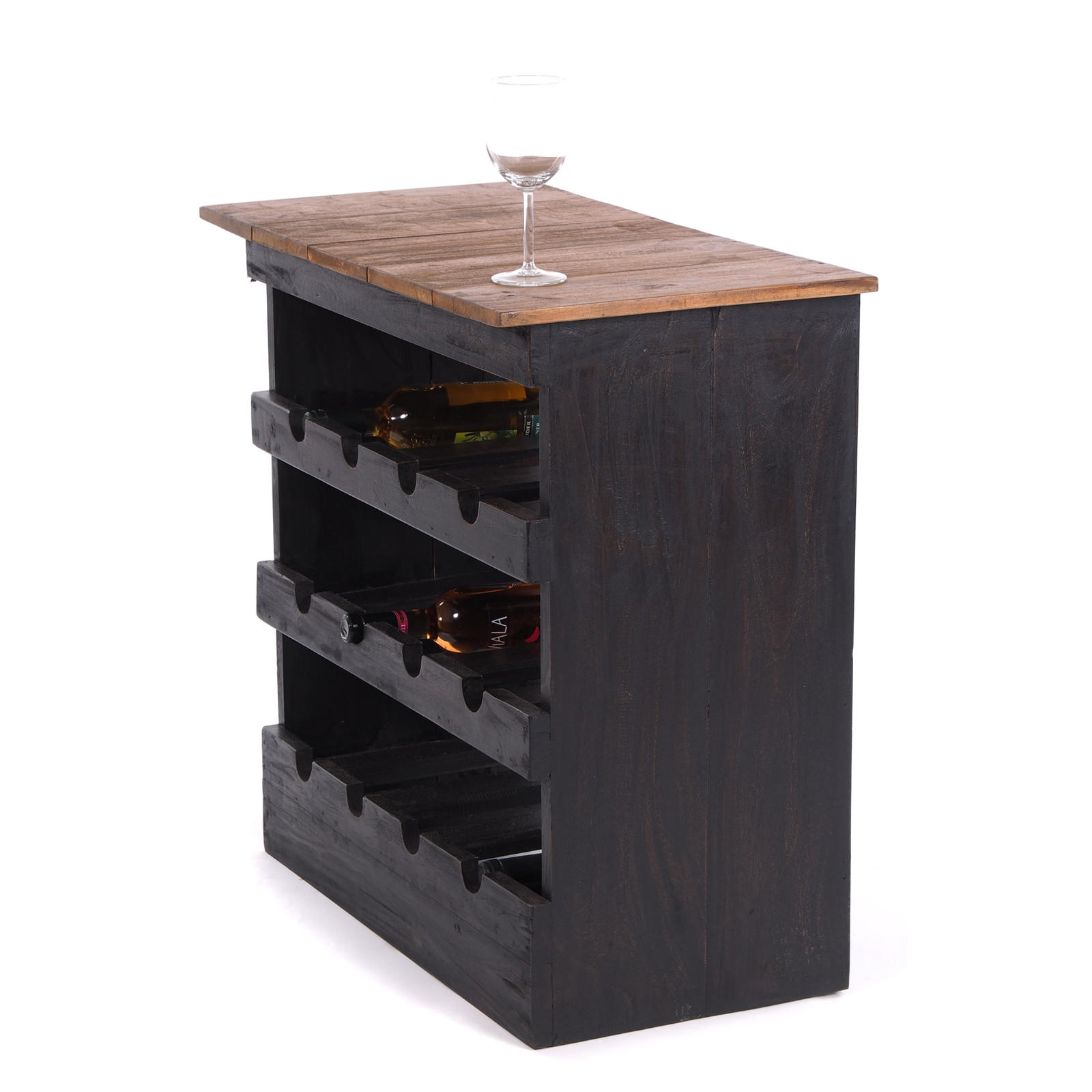 FLASCHENREGAL RUSTIQUE Recyclingholz massiv, für 12 Flaschen, mit Ablagefläche 04 schwarz-natur - Graubraun, Holz (70/70/38cm) - DESIGN DELIGHTS
