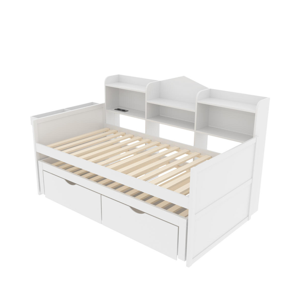 AUSZIEHBETT 90/200 cm in Weiß aus Holzwerkstoff mit Stauraum und USB-Anschluss - Weiß, Holz (90/200cm) - Flora Grace