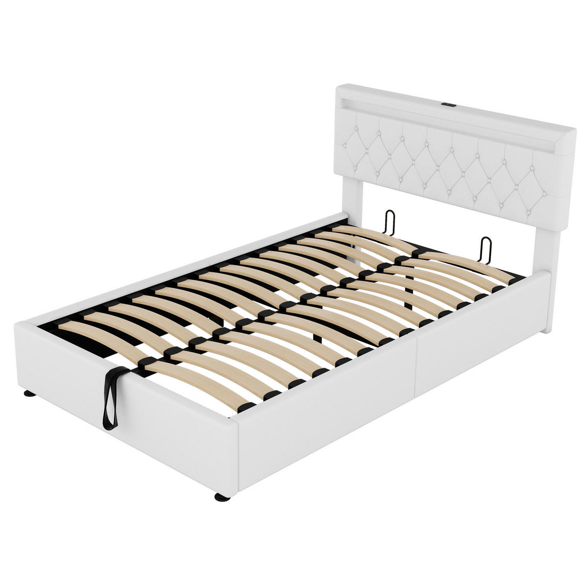 POLSTERBETT 140/200 cm mit LED-Beleuchtung, USB-C, USB-Anschluss und hydraulischem Stauraum, Weiß - Weiß, Textil (140/200cm) - Redom