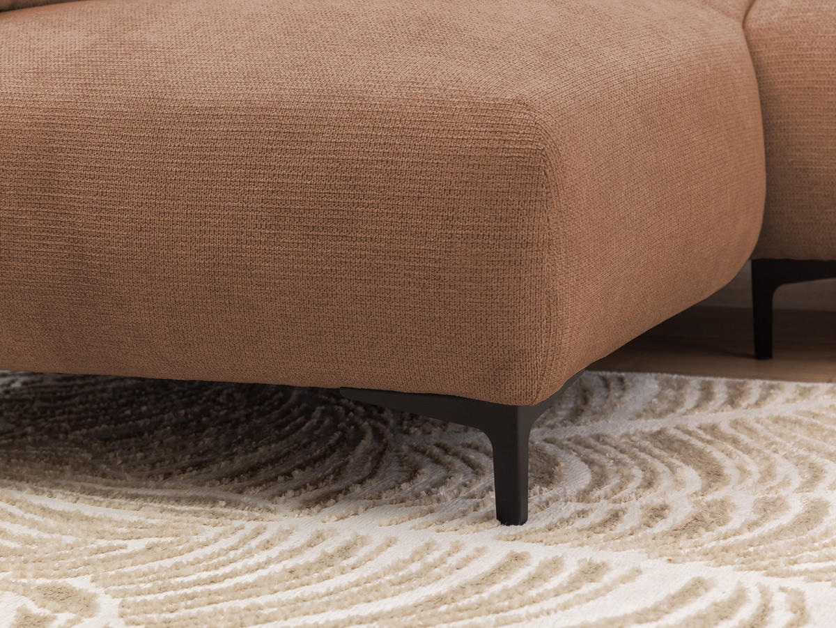 ECKSOFA Cardea in Bubble-Optik aus weichem Terrakotta Strukturstoff mit hohem Sitzkomfort - Ottomane links - Terracotta/Schwarz, Holz/Textil (170/230cm) - S-Style Möbel