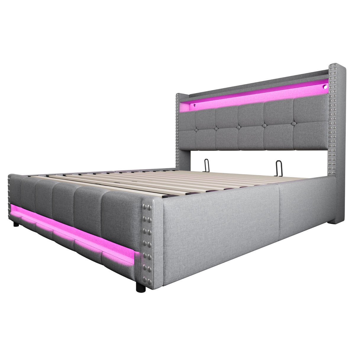 POLSTERBETT mit Stauraum, LED und USB 160x200 cm Leinen Hellgrau - Hellgrau, Metall (160/200cm) - Meubliv