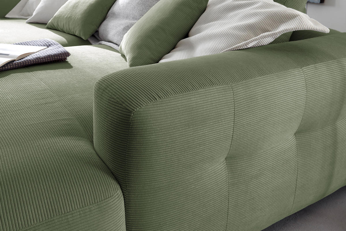 BIG SOFA MIKA Grün Cord - Schwarz/Grün, Kunststoff/Textil (300/86/167cm) - KAWOLA