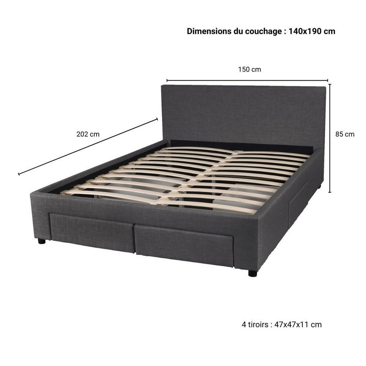 BETT LUGANO mit Schubladen/ Bett 140x190 - Dunkelgrau - Grau, Holzwerkstoff (140/190cm) - Weber Industries