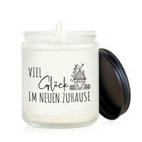 DUFTKERZE Einzugsgeschenk Viel Glück im neuen Zuhause Sojawachs 7 oz - Schwarz, Paraffin (9cm)
