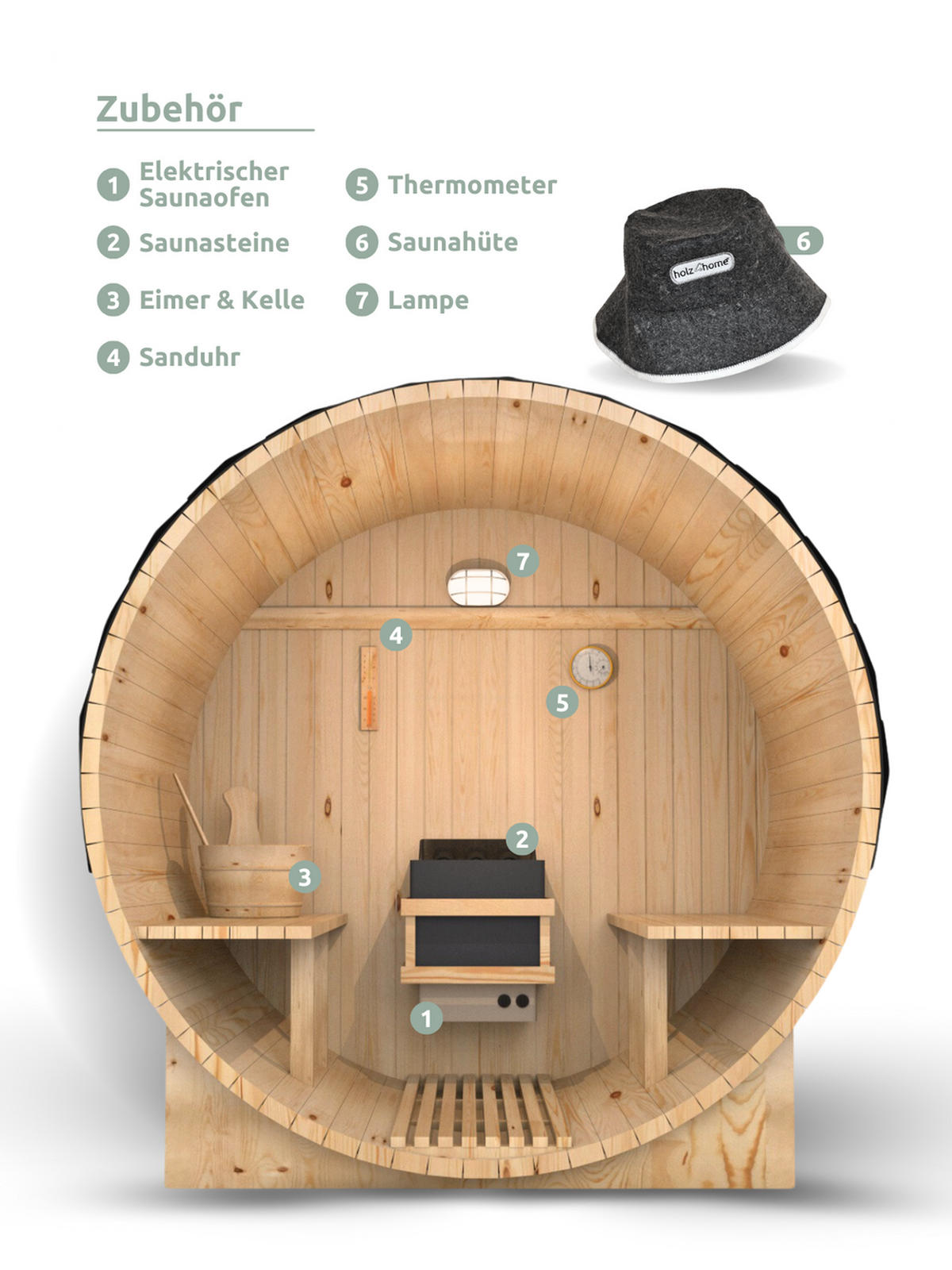 FASSSAUNA L Outdoorsauna für 4 Personen inkl. 6 kW Elektroofen - Naturfarben, Holz (180/190/180cm) - holz4home