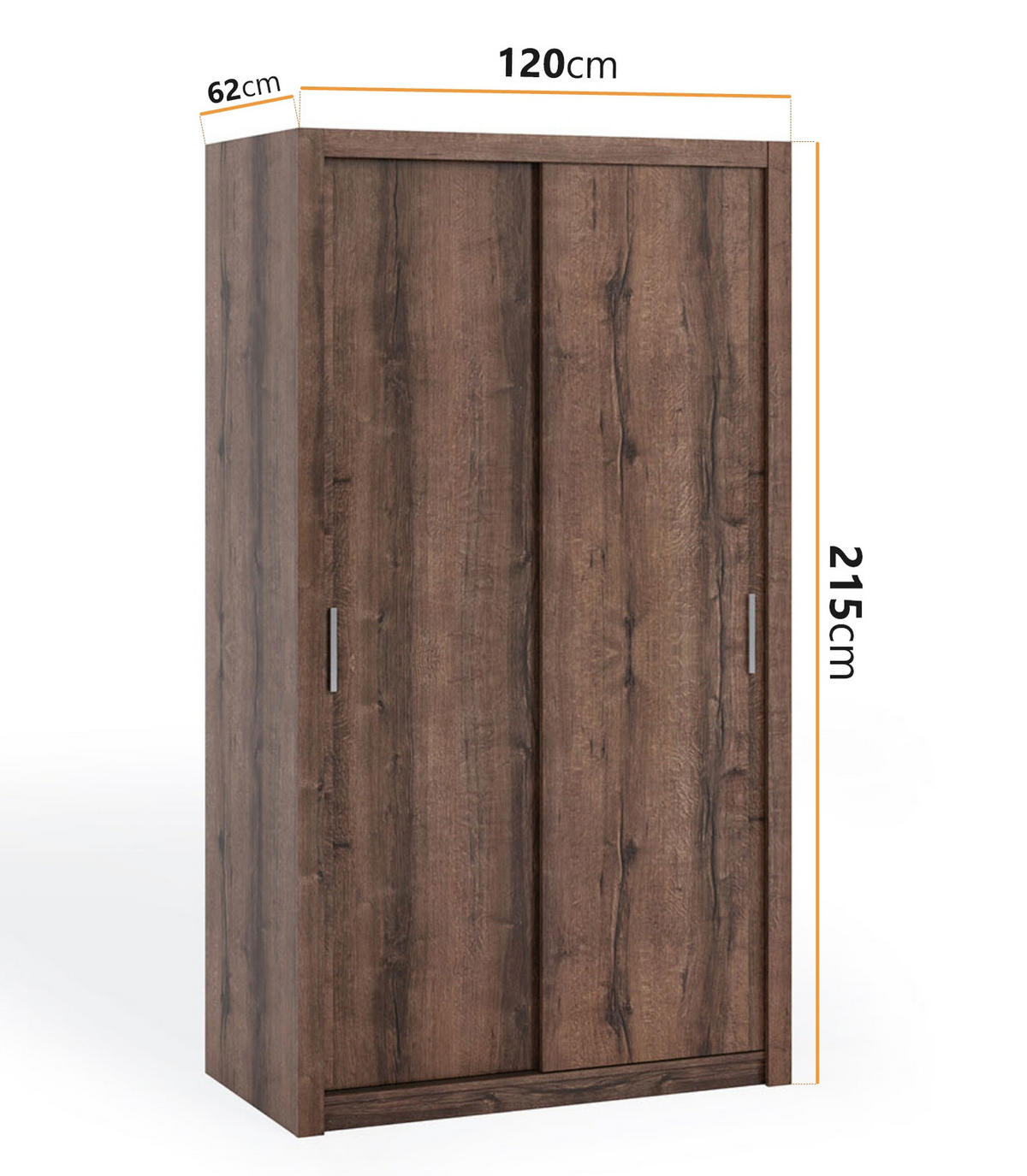 SCHIEBETÜRENSCHRANK Tamiza 120/215/62 2-türig - Silberfarben/Braun, Holzwerkstoff/Kunststoff (120/215/62cm) - Ravio