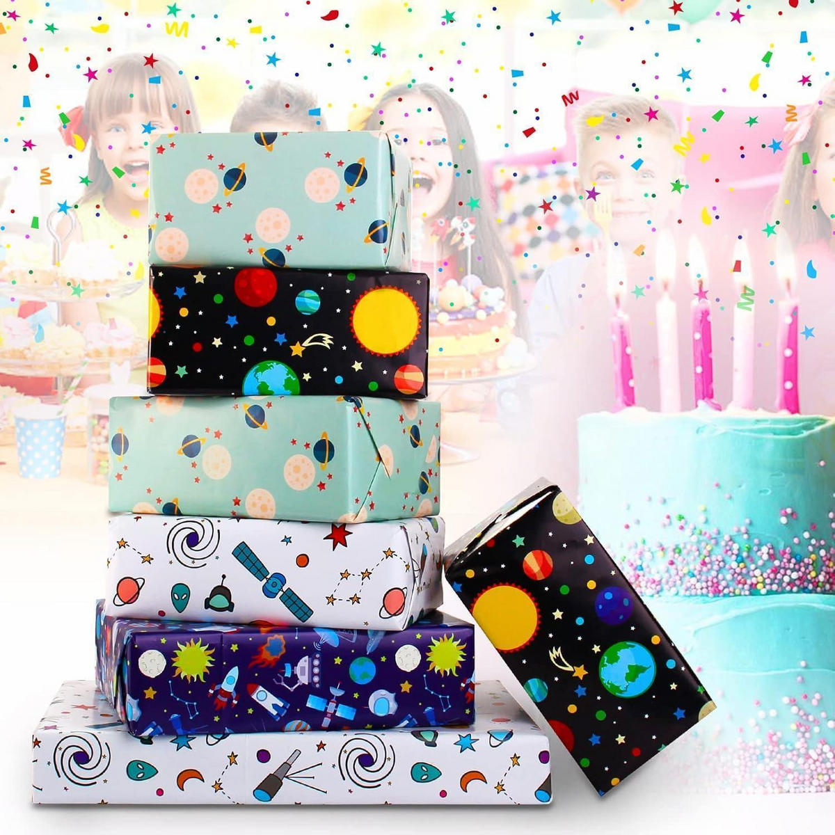 GESCHENKPAPIER Set Weltraum 5 Bögen 70 x 50 cm - Multicolor, Papier (15/0.5/20cm)