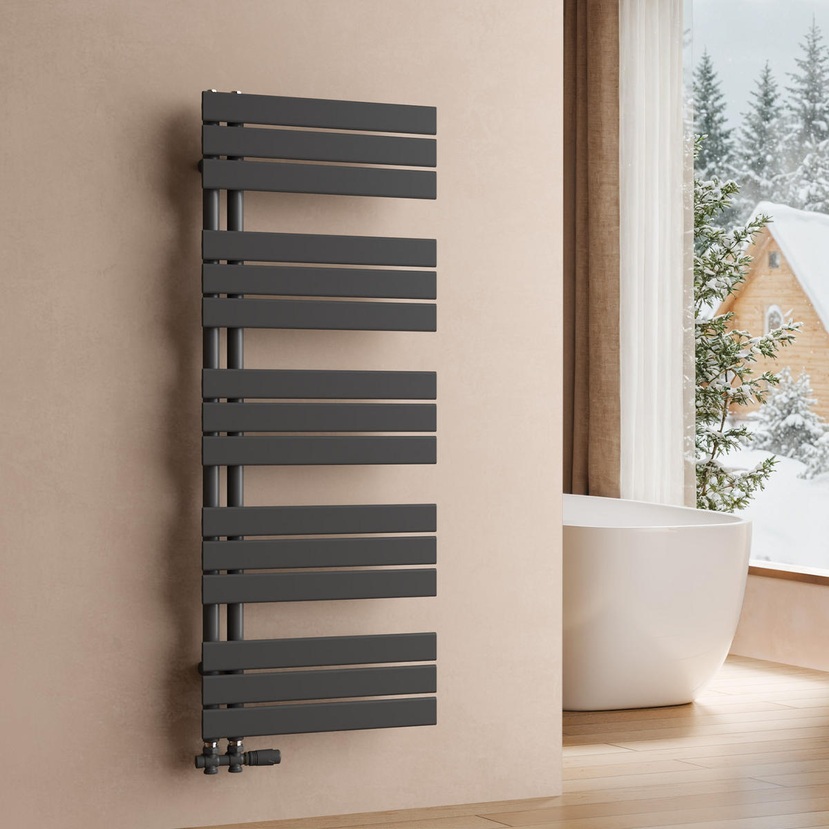 HEIZKÖRPER 132/50 cm Anthrazit Warmwasser aus Stahl 695 W mit Mittelanschluss G1/2" - Anthrazit, Metall (50/132/5.9cm) - S'AFIELINA