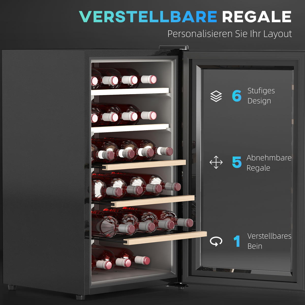 WEINKÜHLSCHRANK für 41 Weinflaschen, 91 Liter Kapazität, LED-Anzeige, Schwarz - Schwarz, Metall (45.1/79.8/53.8cm) - HOMCOM