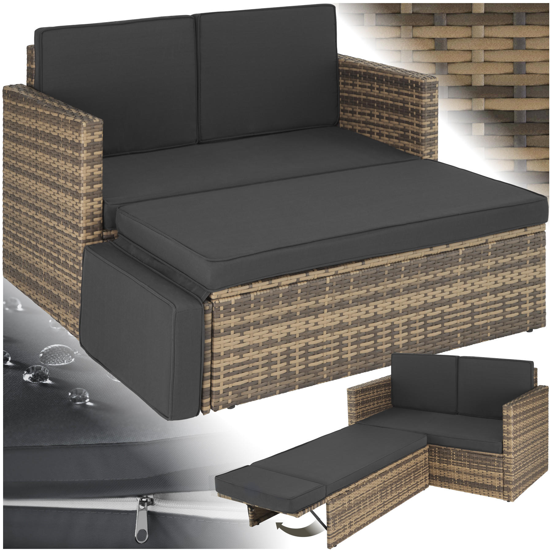 RATTANLOUNGE Korfu,Hocker mit klappbarer Stütze,natur - Naturfarben, Kunststoff - tectake