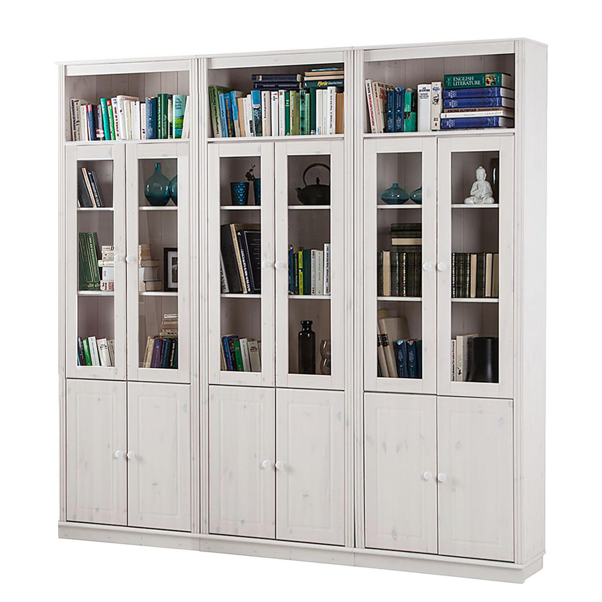 BÜCHERWAND - Kiefer massiv, Typ E - Weiß/Kieferfarben, Holz (222/223/37cm) - home24