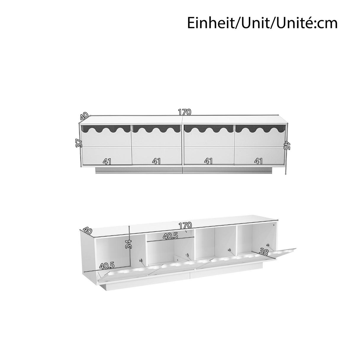 TV-SCHRANK Lowboard 170x40x45 cm Wellen Design - Weiß, Holz (170/40/45cm) - LEBENLANG