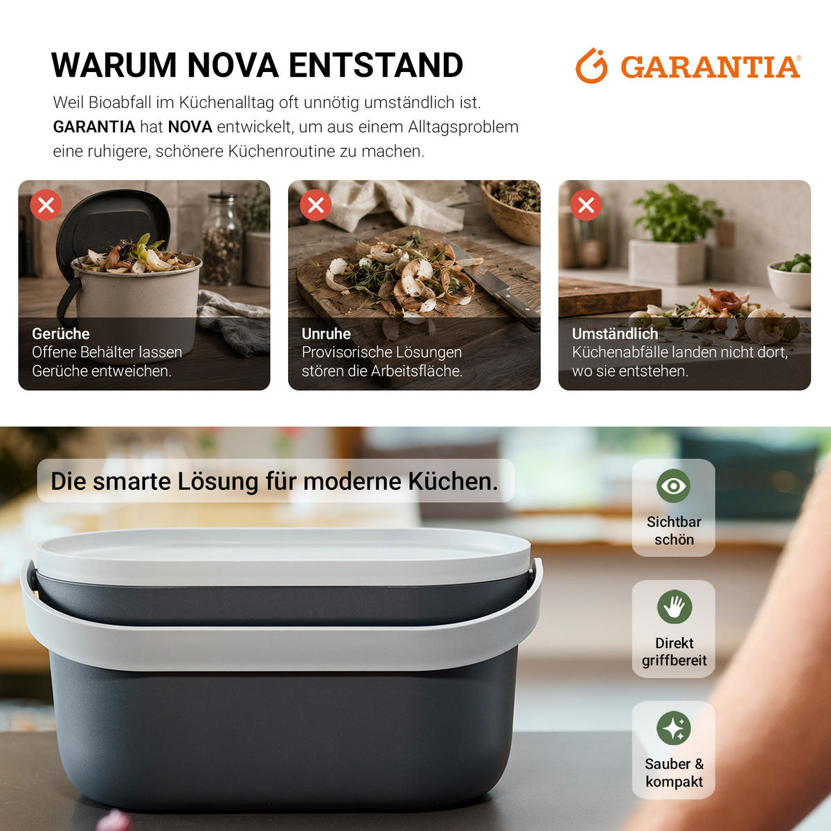 BIOMÜLLEIMER 5 L, graphite grey / steingrau - Grau, Kunststoff (16/16/31cm) - GARANTIA