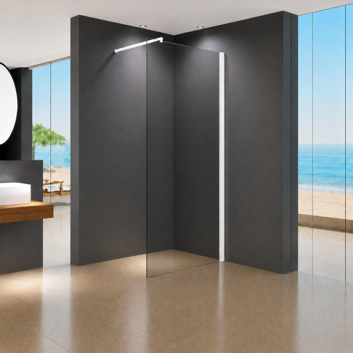 WALK-IN-DUSCHWAND 120 × 200 cm – Graues ESG-Sicherheitsglas – Weiß - Weiß, Glas (8/120/200cm) -  Glaswerk Westfalen