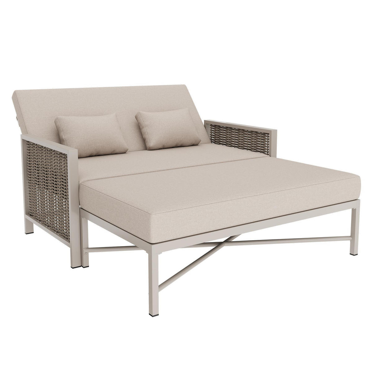 GARTENSOFA Verstellbare Rückenlehne (5-stufig, 0-65°), Khaki + Beige - Beige, Metall (131.5/91/151.3cm) - KOMHTOM