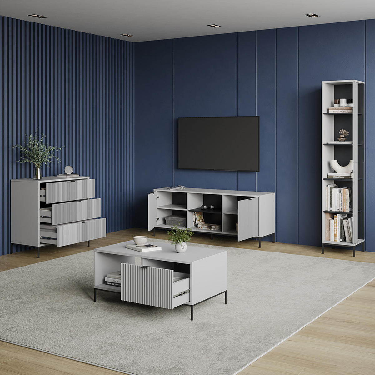 KOMMODE Aterno Grau 42 x 81.2 cm mit 3 Schubladen - Grau, Holzwerkstoff (42/81.2/80cm) - Livinity®