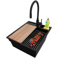 GRANITSPÜLE Oslo Pocket, 2-er set Schwarz 43/53 cm 1 Becken + Küchenarmatur 40/38 cm + Ablauf-Set + Küchenzubehörset ab 45er Unterschrank - Chromfarben/Beige, Kunststoff (43/20/53cm) - Primagran