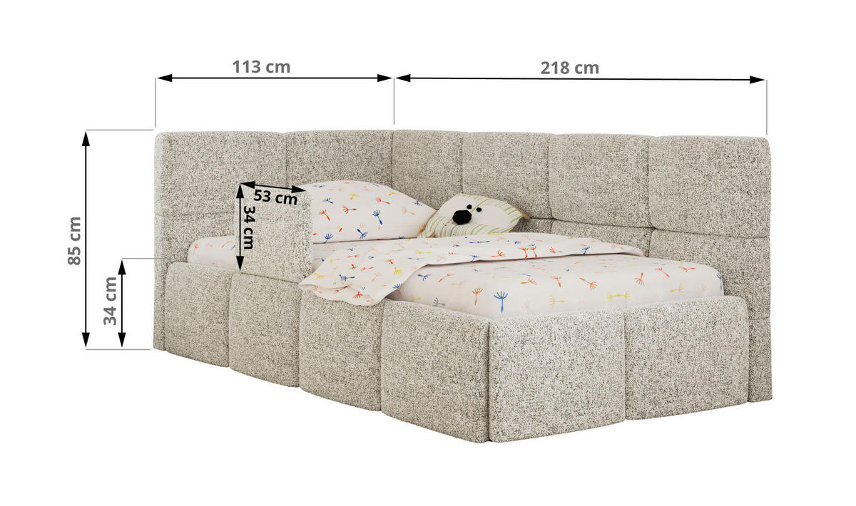 DĚTSKÁ POSTEL ARVO ALTA 90/200 - Tmavě šedá Strukturovaná látka - Pravá - tmavě šedá, textil (90/200cm) - MKS