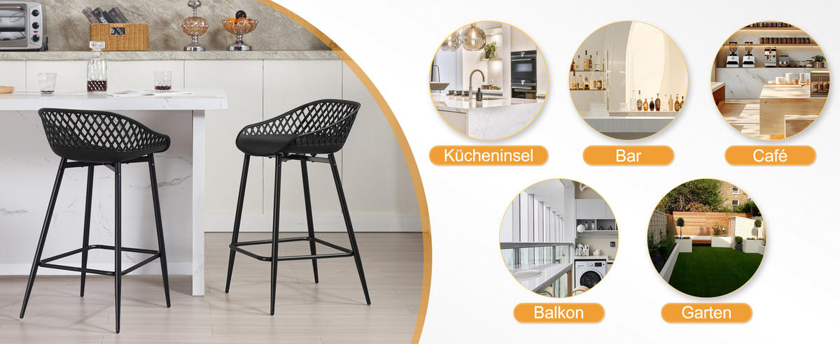 BARHOCKER 4er Set aus PP-Kunststoff, Schwarz - Schwarz, Kunststoff/Metall (44/84.5/47cm) - Woltu